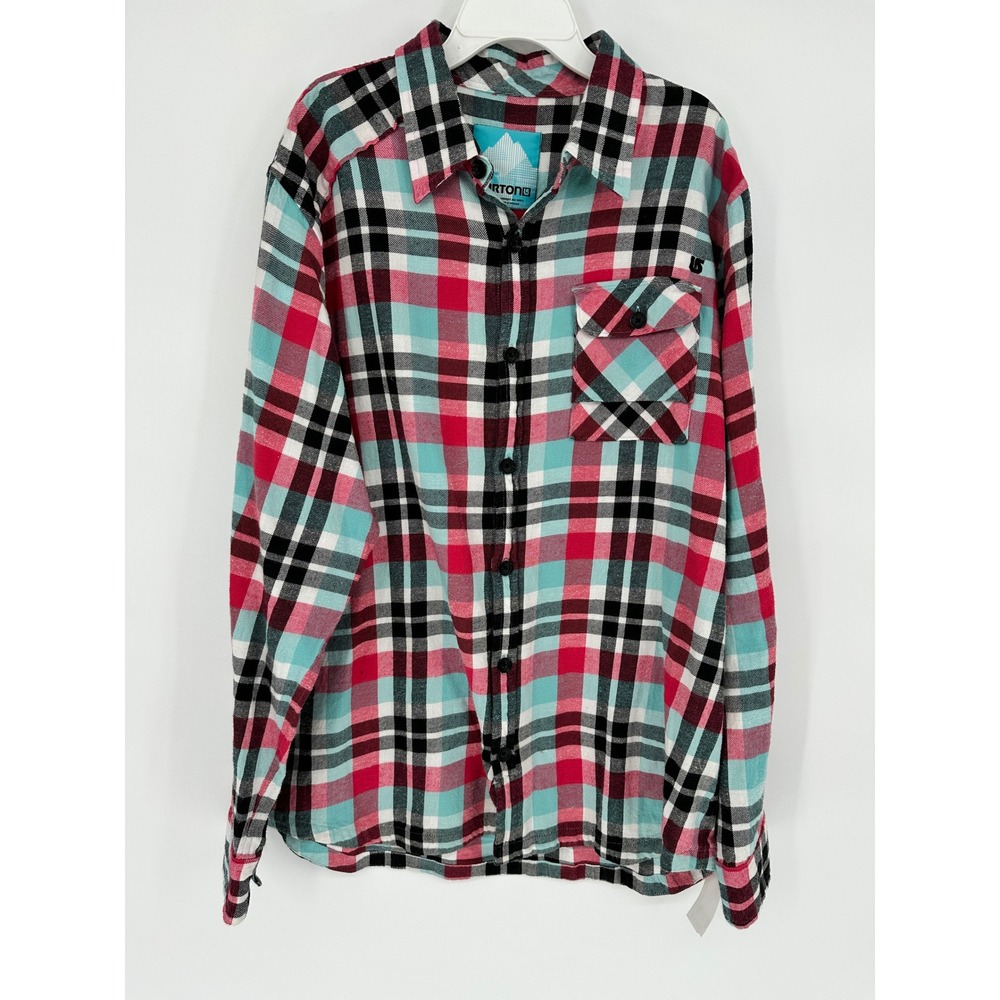 Burton Mens XL‎ Plaid Button Up Shirt Teal Pink Black Long Sleeve Cotton